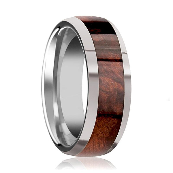 GROVE | Silver Tungsten Ring, Red Wood Inlay, Domed