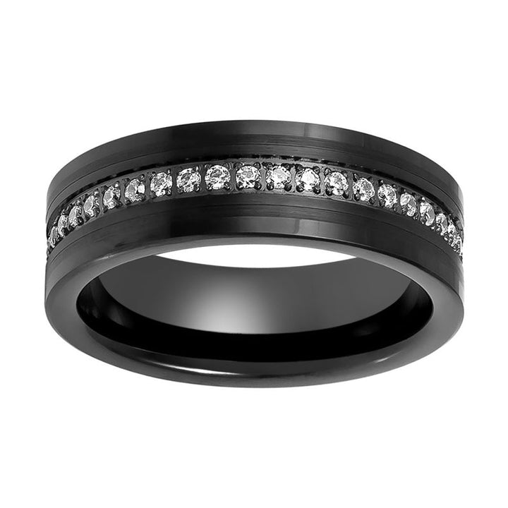 Tungsten Prong set Round White CZ Eternity Ring with Black Brush Finish Low Stepped Edge - 8MM - Rings - Aydins Jewelry - 3