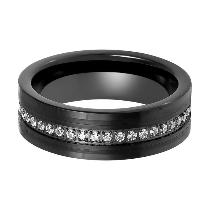 Tungsten Prong set Round White CZ Eternity Ring with Black Brush Finish Low Stepped Edge - 8MM - Rings - Aydins Jewelry - 2