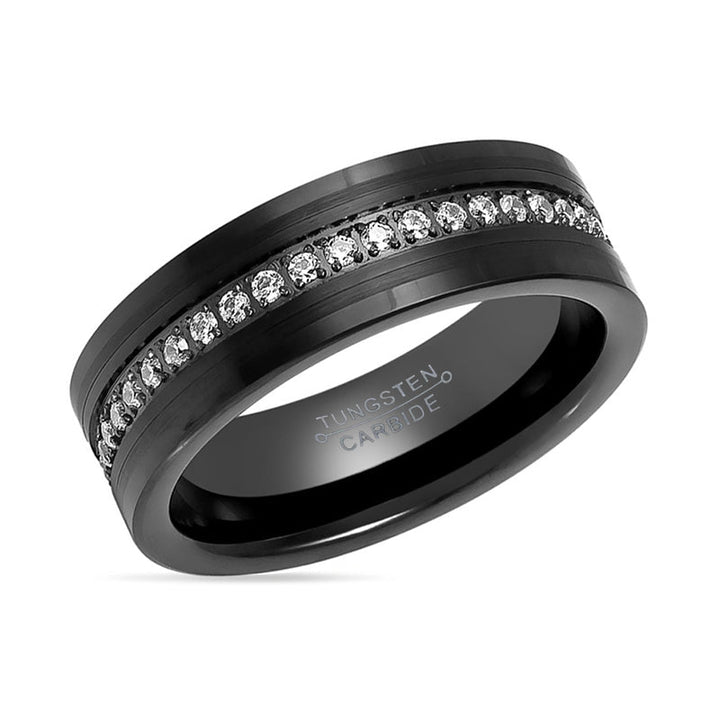 Tungsten Prong set Round White CZ Eternity Ring with Black Brush Finish Low Stepped Edge - 8MM - Rings - Aydins Jewelry - 4