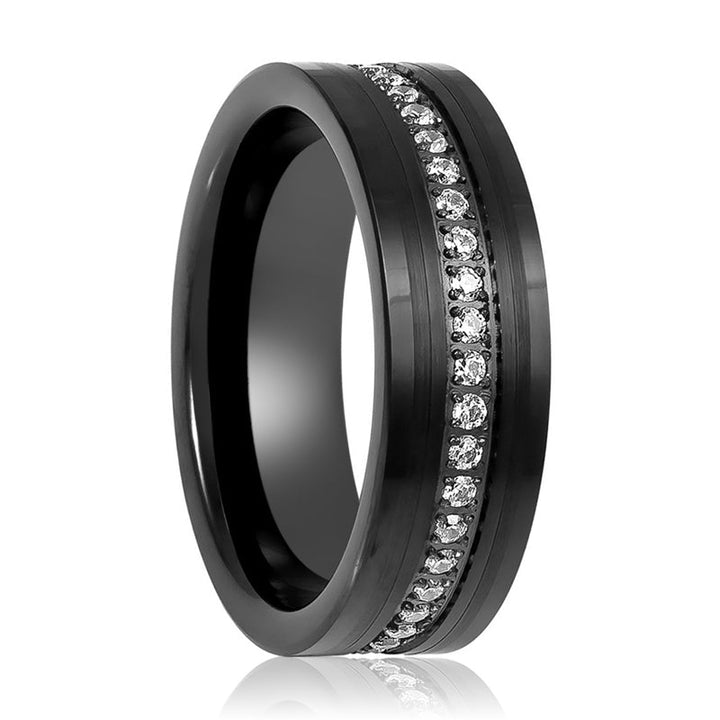 Tungsten Prong set Round White CZ Eternity Ring with Black Brush Finish Low Stepped Edge - 8MM - Rings - Aydins Jewelry - 1