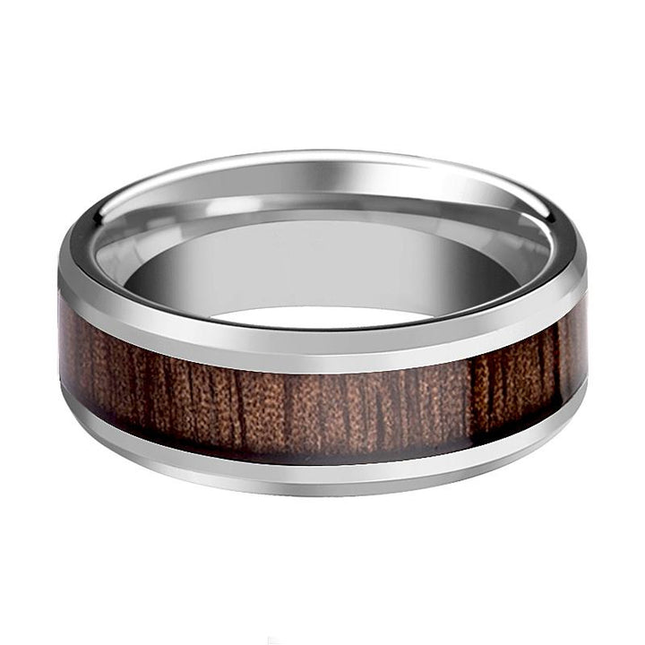 HALIFAX | Silver Tungsten Ring, Red Wood Inlay, Beveled - Rings - Aydins Jewelry - 2