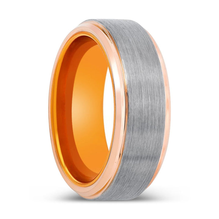 TURK | Orange Ring, Silver Tungsten Ring, Brushed, Rose Gold Stepped Edge - Rings - Aydins Jewelry - 1