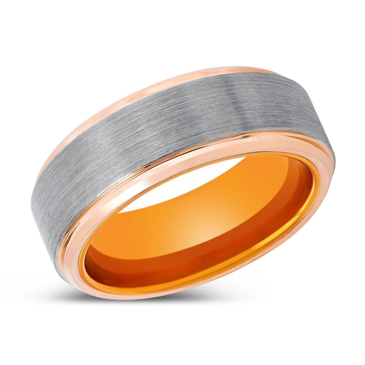 TURK | Orange Ring, Silver Tungsten Ring, Brushed, Rose Gold Stepped Edge - Rings - Aydins Jewelry - 2