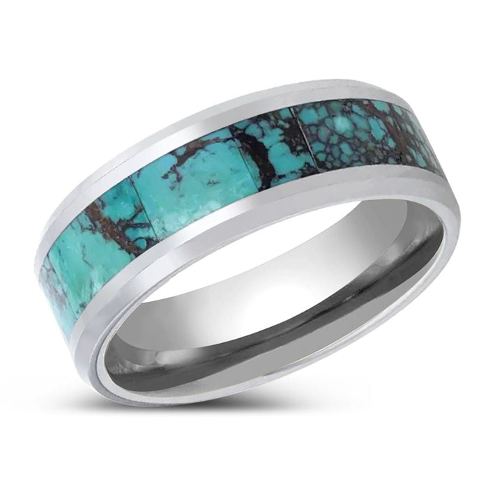 TURKIS | Tungsten Ring, Turquoise Spider, Beveled Polished Edges - Rings - Aydins Jewelry - 2