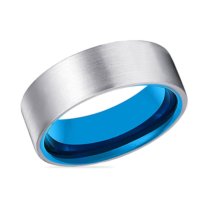 TURKS | Blue Ring, Silver Tungsten Ring, Brushed, Flat - Rings - Aydins Jewelry - 2