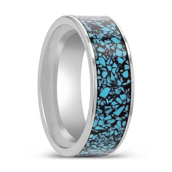 TURKUAZ | Tungsten Ring, Crushed Turquoise Inlay, Flat Polished Edges - Rings - Aydins Jewelry