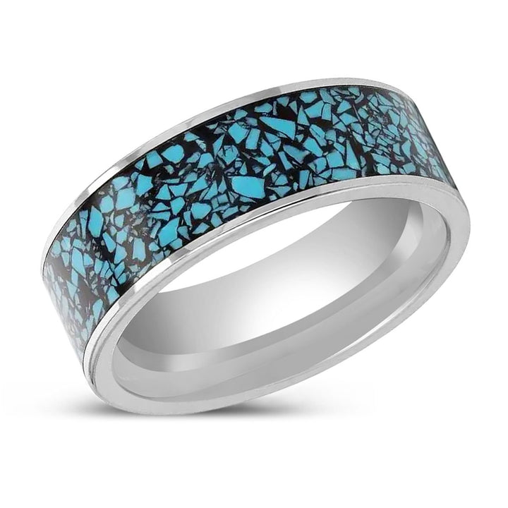 TURKUAZ | Tungsten Ring, Crushed Turquoise Inlay, Flat Polished Edges - Rings - Aydins Jewelry - 2
