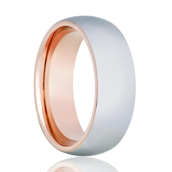 Aydins Rose Gold Tungsten Shiny Silver Ring 8mm Domed Tungsten Carbide Wedding Band - Rings - Aydins_Jewelry