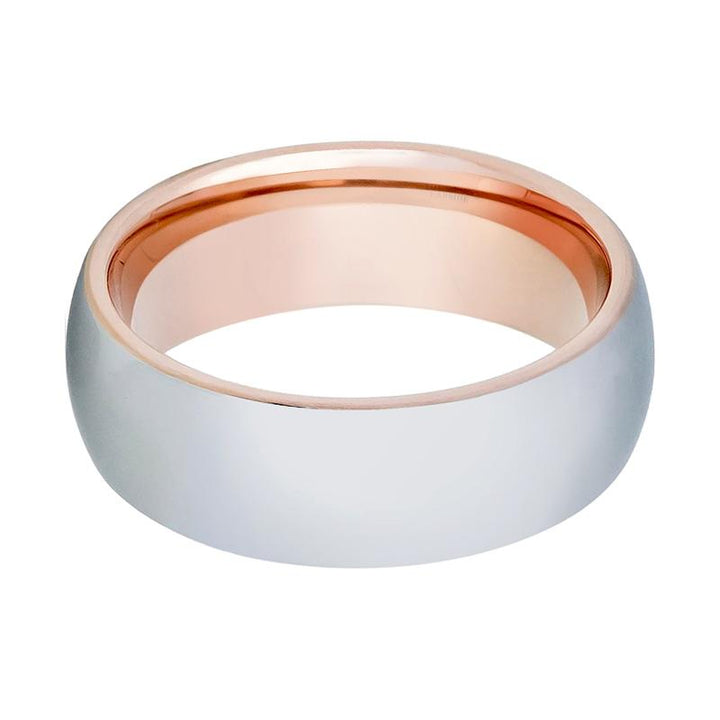 Two-Tone Men's Tungsten Wedding Band with Rose Gold Interior & Shiny Silver Outer with Domed Edges - 8MM - Rings - Aydins Jewelry - 2