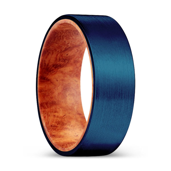 TYPHOON | Red Burl Wood, Blue Tungsten Ring, Brushed, Flat - Rings - Aydins Jewelry - 1