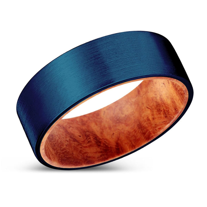 TYPHOON | Red Burl Wood, Blue Tungsten Ring, Brushed, Flat - Rings - Aydins Jewelry - 2