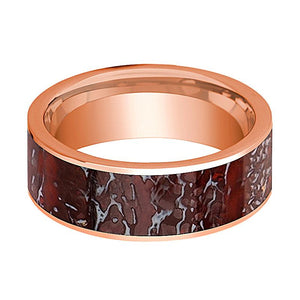 Dinosaur Bone inlay 14k rose gold wedding band, side profile