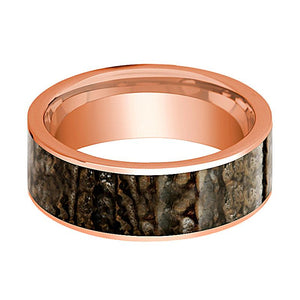 Dinosaur Bone inlay 14k rose gold wedding band, side profile