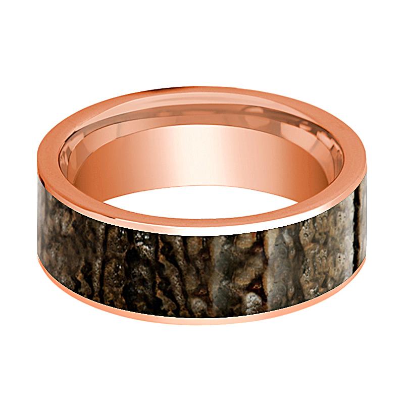 Dinosaur Bone inlay 14k rose gold wedding band, side profile