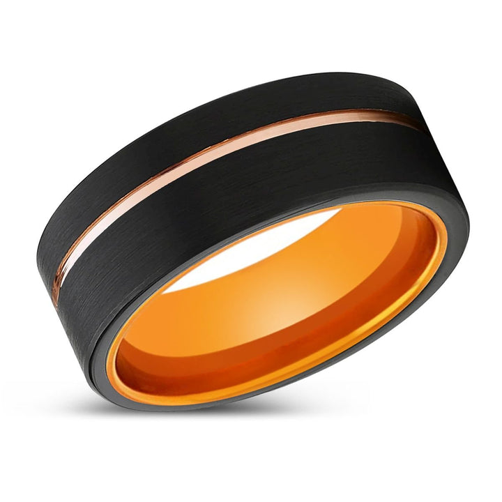 ULTRON | Orange Ring, Black Tungsten Ring, Rose Gold Offset Groove, Brushed, Flat - Rings - Aydins Jewelry - 2