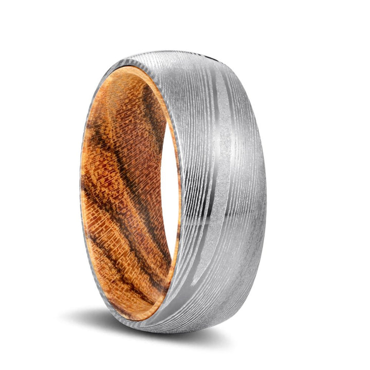 UMBER | Bocote Wood, Silver Damascus Steel, Domed - Rings - Aydins Jewelry - 1