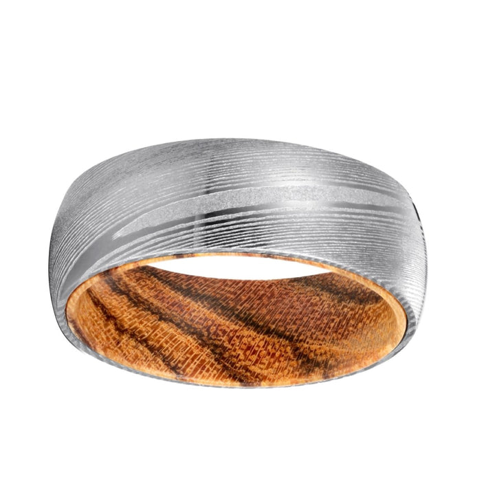 UMBER | Bocote Wood, Silver Damascus Steel, Domed - Rings - Aydins Jewelry - 2