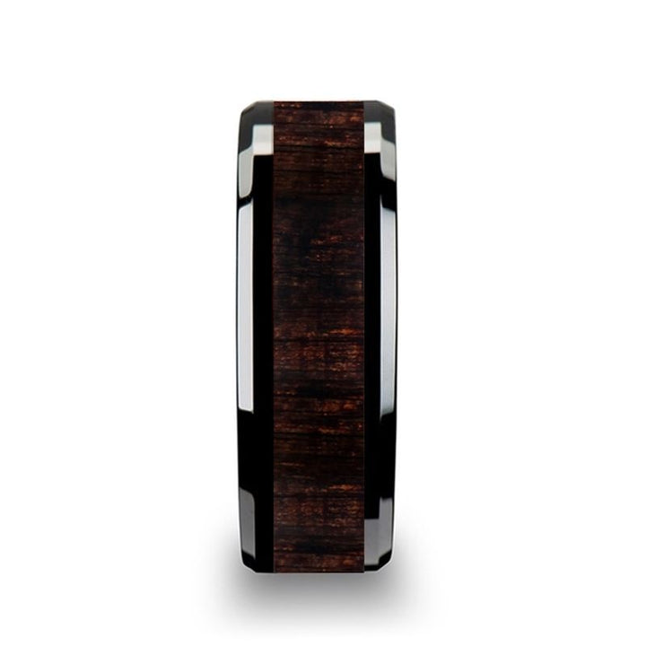 UMBRA | Black Ceramic Ring, Ebony Wood Inlay, Beveled - Rings - Aydins Jewelry - 2