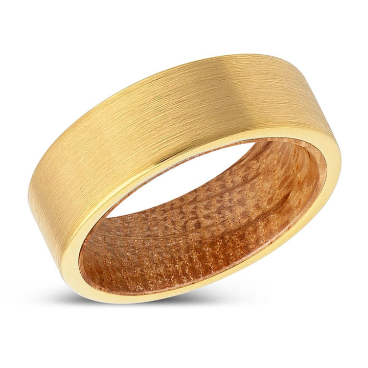 URBEN | Whiskey Barrel Wood, Gold Tungsten Ring, Brushed, Flat - Rings - Aydins Jewelry - 2