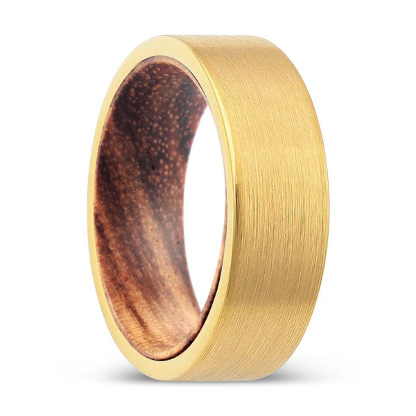 URBENWOOD | Zebra Wood, Gold Tungsten Ring, Brushed, Flat - Rings - Aydins Jewelry - 1