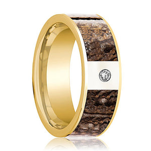 Dinosaur Bone inlay 14k yellow gold wedding band, top view