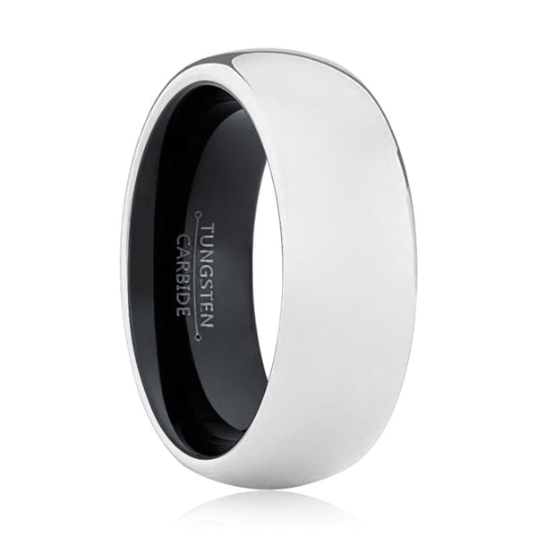 VADER | Black Ring, Silver Tungsten Ring, Shiny, Domed