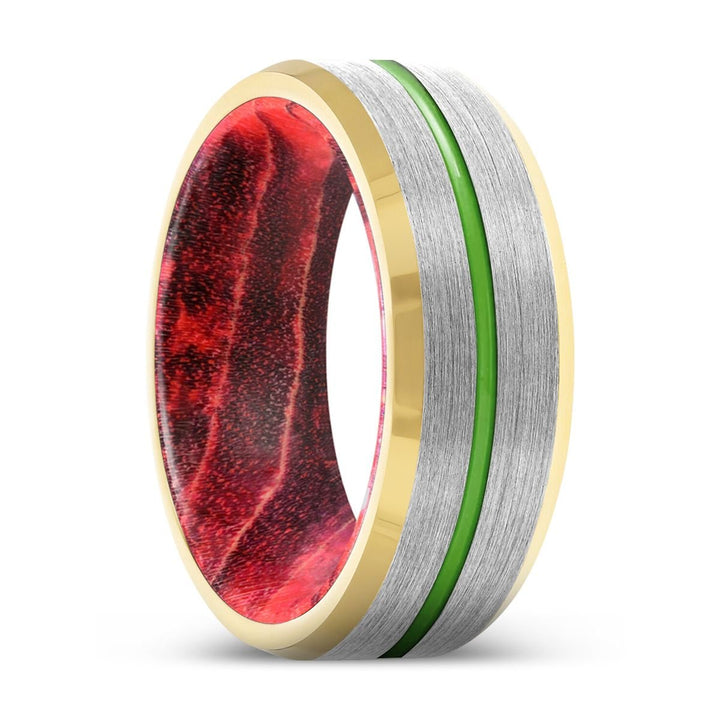 VALENTE | Black & Red Wood, Silver Tungsten Ring, Green Groove, Gold Beveled Edge - Rings - Aydins Jewelry - 1