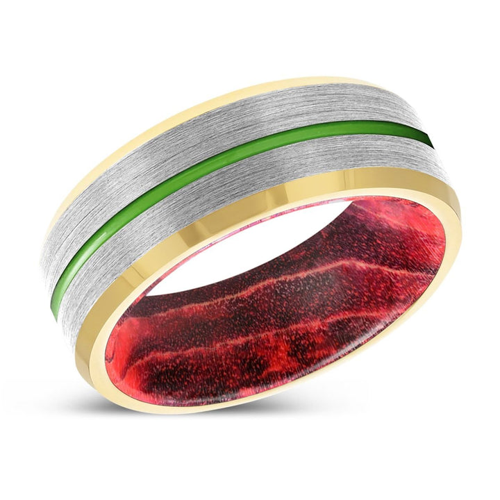 VALENTE | Black & Red Wood, Silver Tungsten Ring, Green Groove, Gold Beveled Edge - Rings - Aydins Jewelry - 2