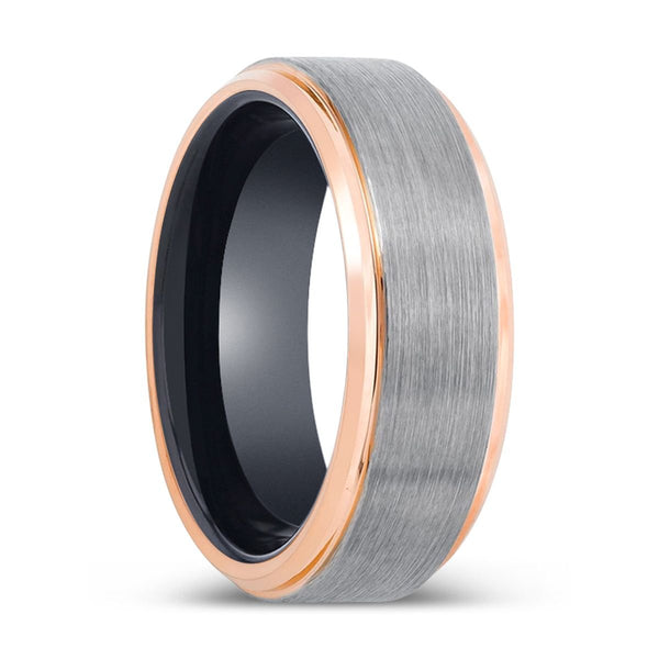 VAMPIRE | Black Ring, Silver Tungsten Ring, Brushed, Rose Gold Stepped Edge - Rings - Aydins Jewelry - 1