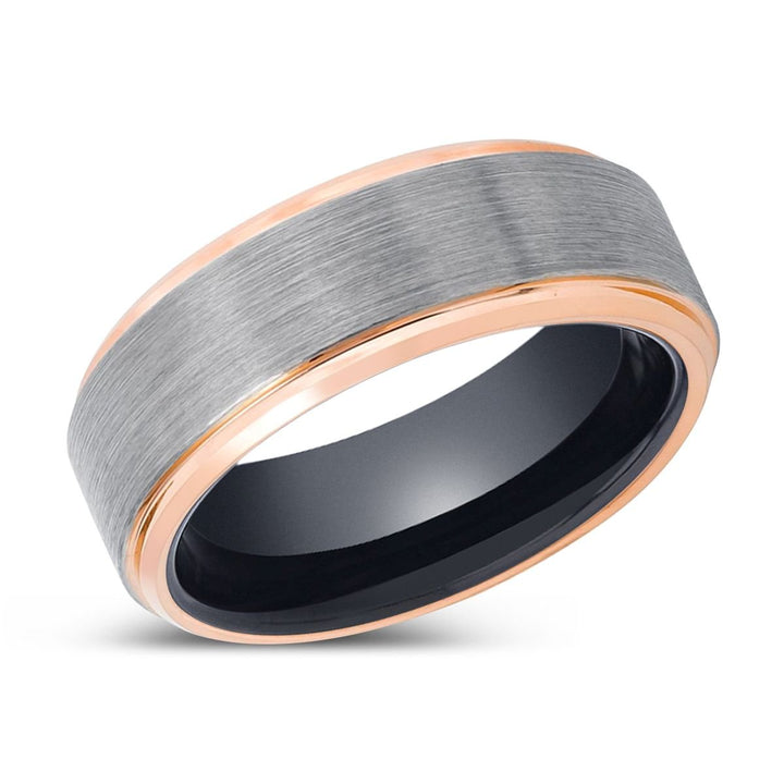 VAMPIRE | Black Ring, Silver Tungsten Ring, Brushed, Rose Gold Stepped Edge - Rings - Aydins Jewelry - 2