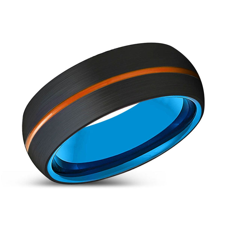 VANGUARD | Blue Tungsten Ring, Black Tungsten Ring, Orange Groove, Domed - Rings - Aydins Jewelry - 2
