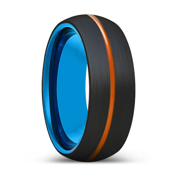VANGUARD | Blue Tungsten Ring, Black Tungsten Ring, Orange Groove, Domed - Rings - Aydins Jewelry - 1