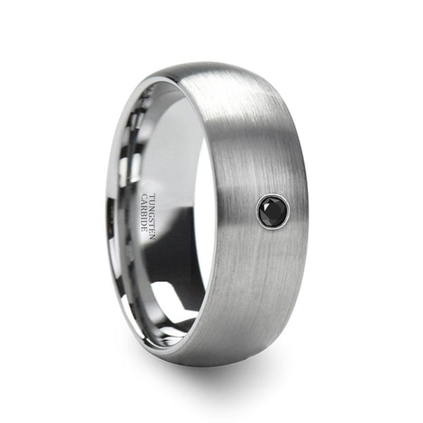 Black Diamond Wedding Ring - Tungsten Ring - Silver Tungsten - Domed Brushed -  1 Diamond - Tungsten Wedding Band - 6mm - 8mm - AydinsJewelry
