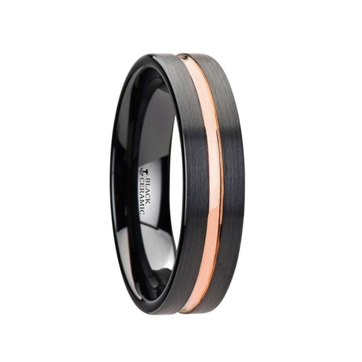 VENICE | Black Ceramic Ring Rose Gold Groove - Rings - Aydins Jewelry - 3