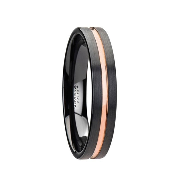 VENICE | Black Ceramic Ring Rose Gold Groove - Rings - Aydins Jewelry - 1