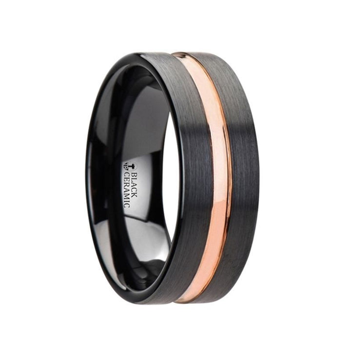 VENICE | Black Ceramic Ring Rose Gold Groove - Rings - Aydins Jewelry - 5