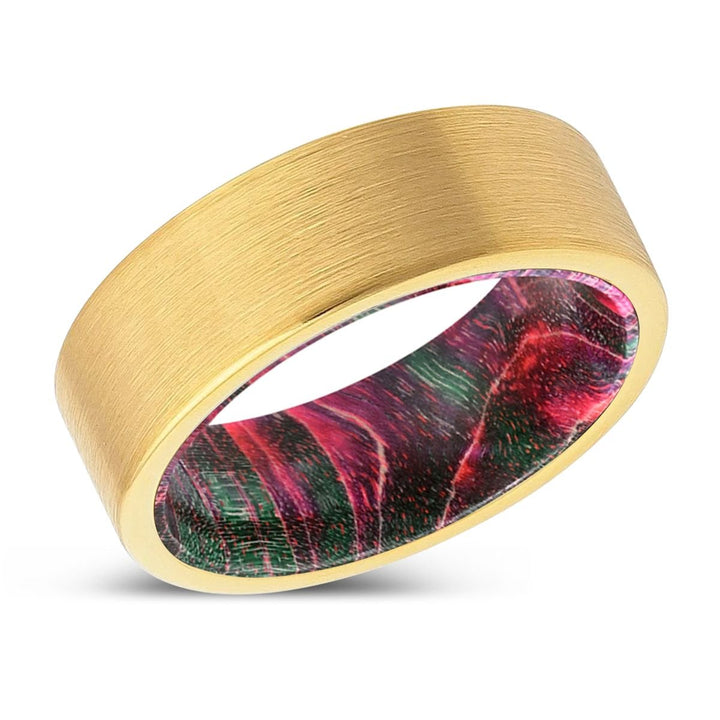 VENZOR | Green & Red Wood, Gold Tungsten Ring, Brushed, Flat - Rings - Aydins Jewelry - 2