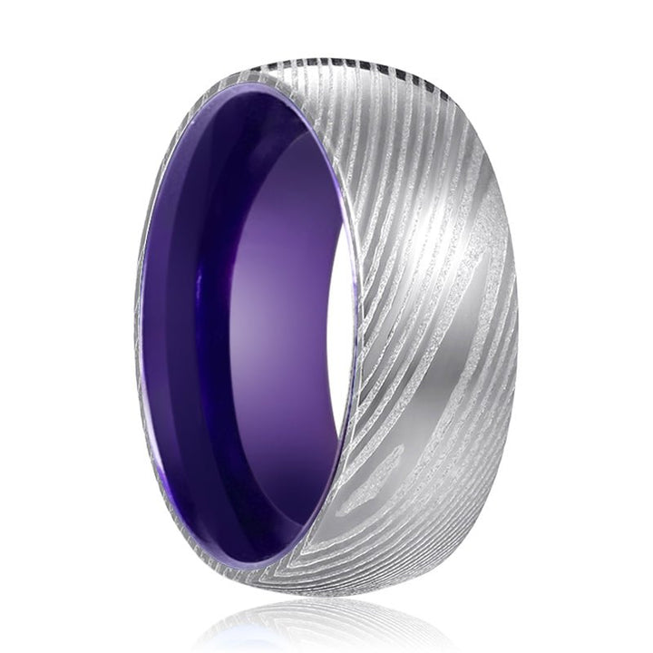 VERBENA | Purple Ring, Silver Damascus Steel, Domed - Rings - Aydins Jewelry - 1