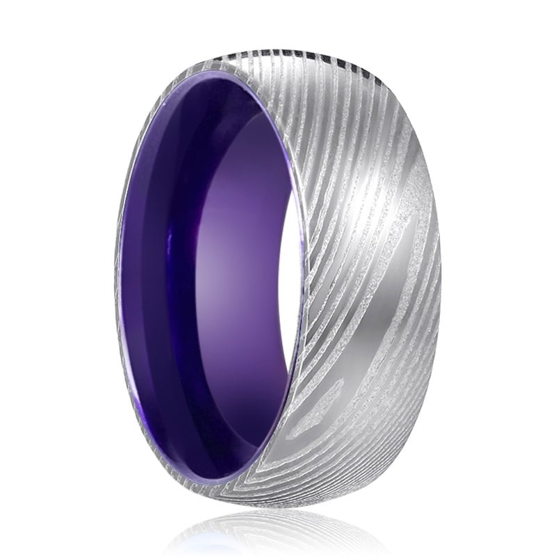 VERBENA | Purple Ring, Silver Damascus Steel, Domed