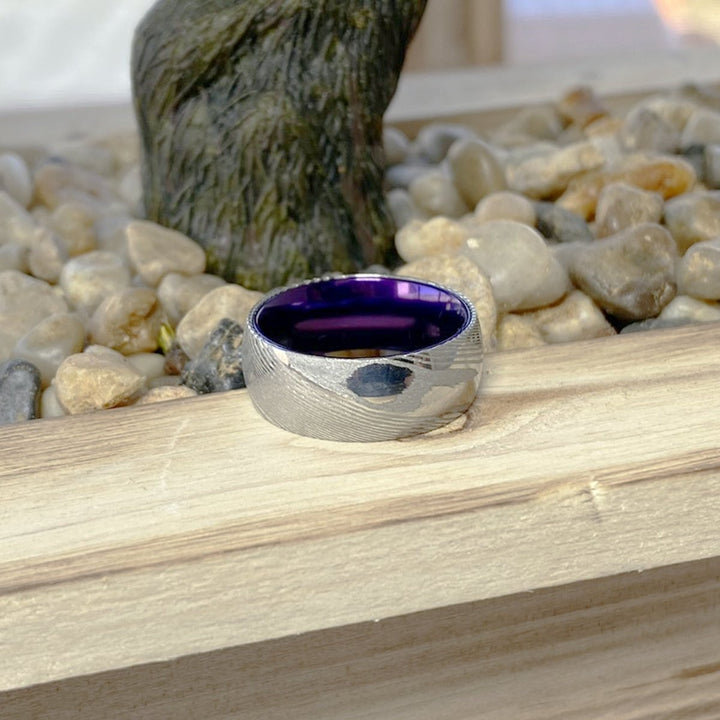 VERBENA | Purple Ring, Silver Damascus Steel, Domed - Rings - Aydins Jewelry - 7