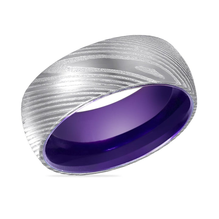 VERBENA | Purple Ring, Silver Damascus Steel, Domed - Rings - Aydins Jewelry - 2