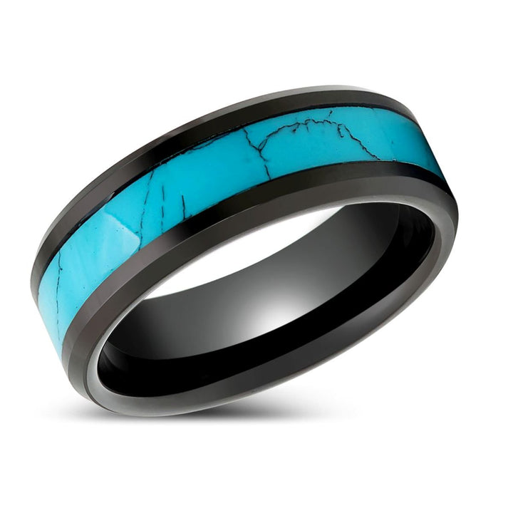 VERDEL | Black Tungsten Ring, Turquoise Inlay, Beveled Edge - Rings - Aydins Jewelry