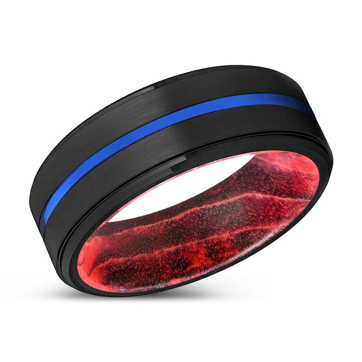 VERTEX | Black & Red Wood, Black Tungsten Ring, Blue Groove, Stepped Edge - Rings - Aydins Jewelry - 2