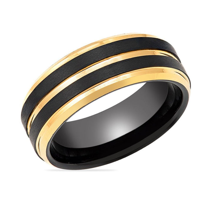 VERTEX | Black Tungsten Ring and Yellow Pinstripe - Rings - Aydins Jewelry - 2