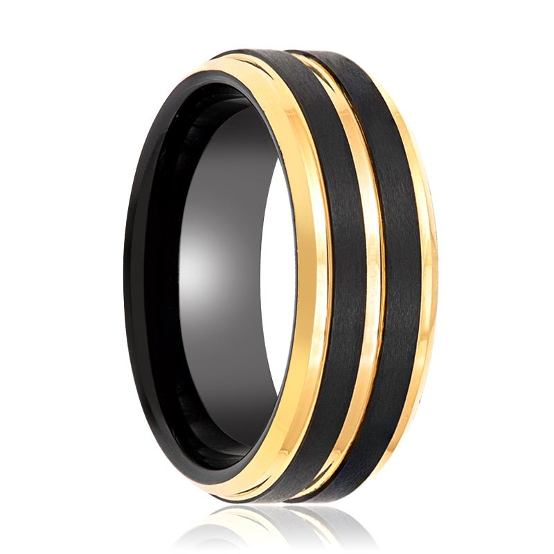 VERTEX | Black Tungsten Ring and Yellow Pinstripe - Rings - Aydins Jewelry - 1