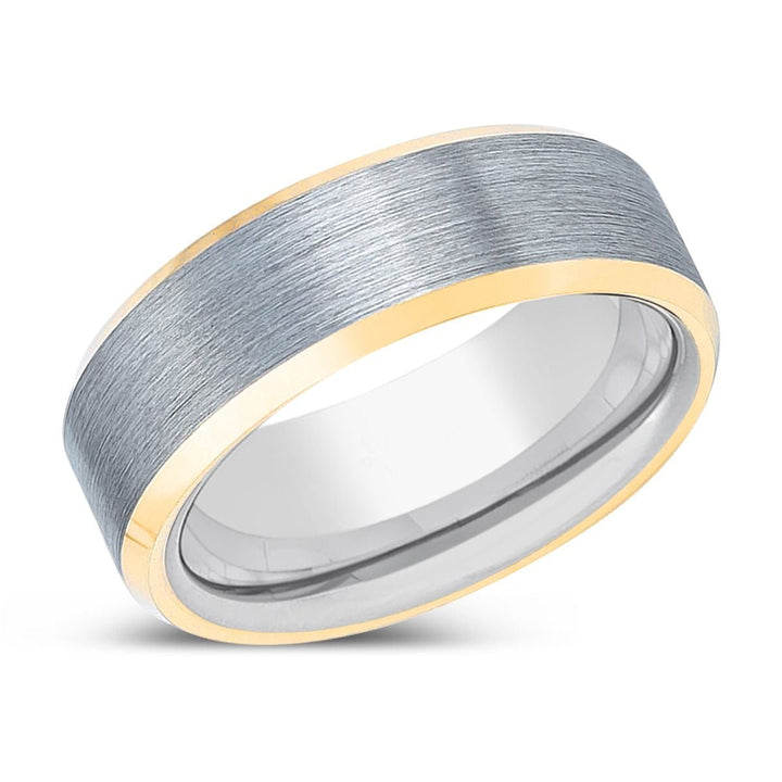 VETRAN | Silver Ring, Brushed, Silver Tungsten Ring, Gold Beveled Edges - Rings - Aydins Jewelry