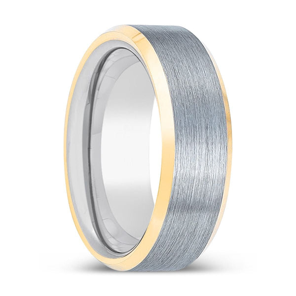 VETRAN | Silver Ring, Brushed, Silver Tungsten Ring, Gold Beveled Edges - Rings - Aydins Jewelry - 1