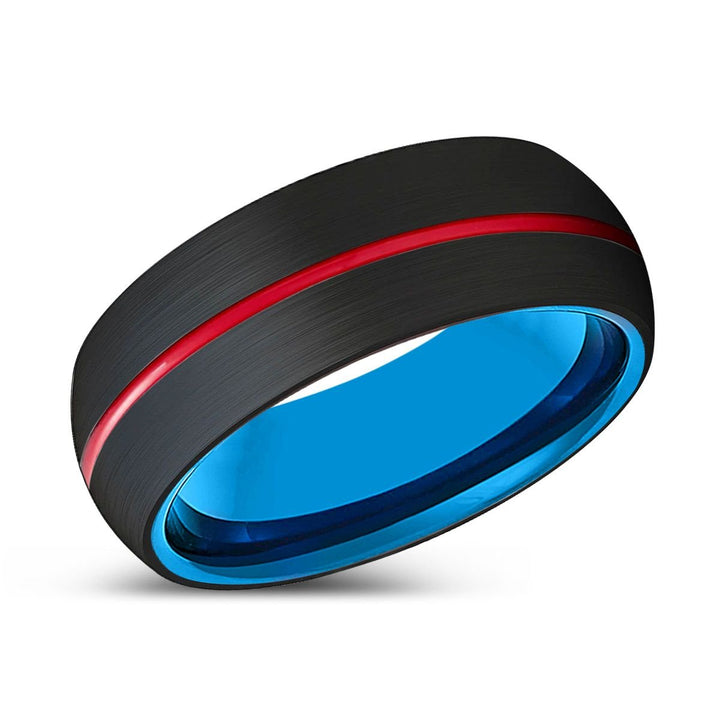 VICTOR | Blue Tungsten Ring, Black Tungsten Ring, Red Groove, Domed - Rings - Aydins Jewelry - 2