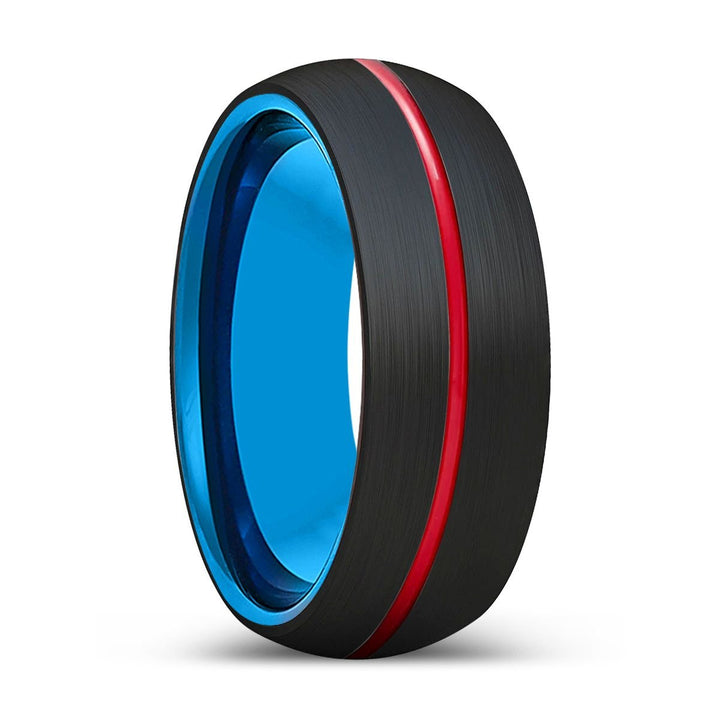 VICTOR | Blue Tungsten Ring, Black Tungsten Ring, Red Groove, Domed - Rings - Aydins Jewelry - 1